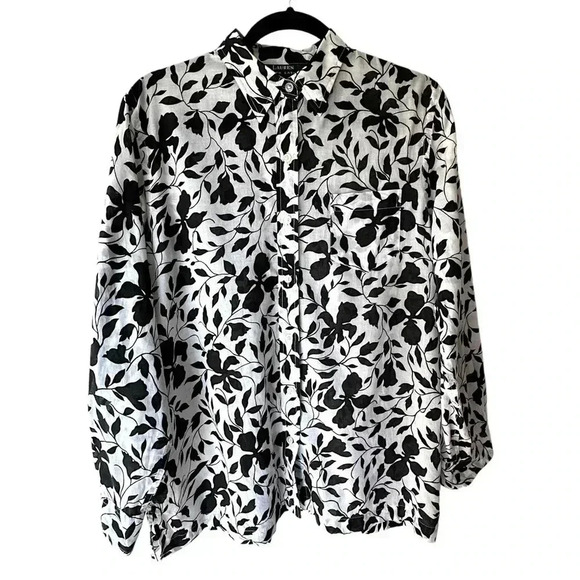 LAUREN RALPH LAUREN | WOMEN’S TUNIC TOP | BLACK WHITE FLORAL | SIZE: LARGE - Picture 2 of 11